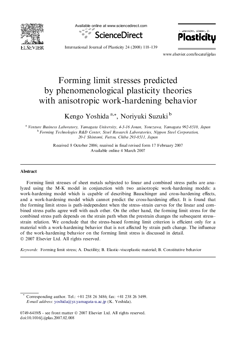 Forming limit stresses predicted by phenomenological plasticity theories with anisotropic work-hardening behavior