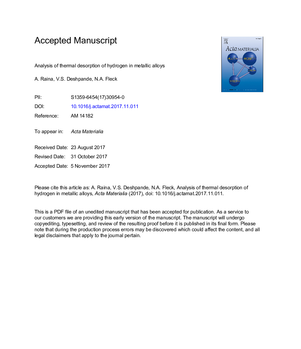 Analysis of thermal desorption of hydrogen in metallic alloys