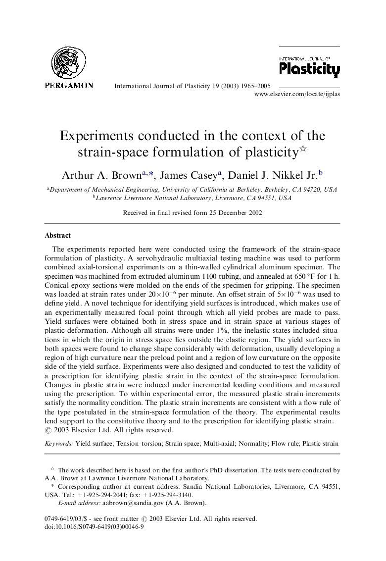 Experiments conducted in the context of the strain-space formulation of plasticity 