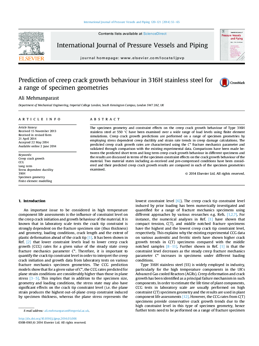 Prediction of creep crack growth behaviour in 316H stainless steel for a range of specimen geometries