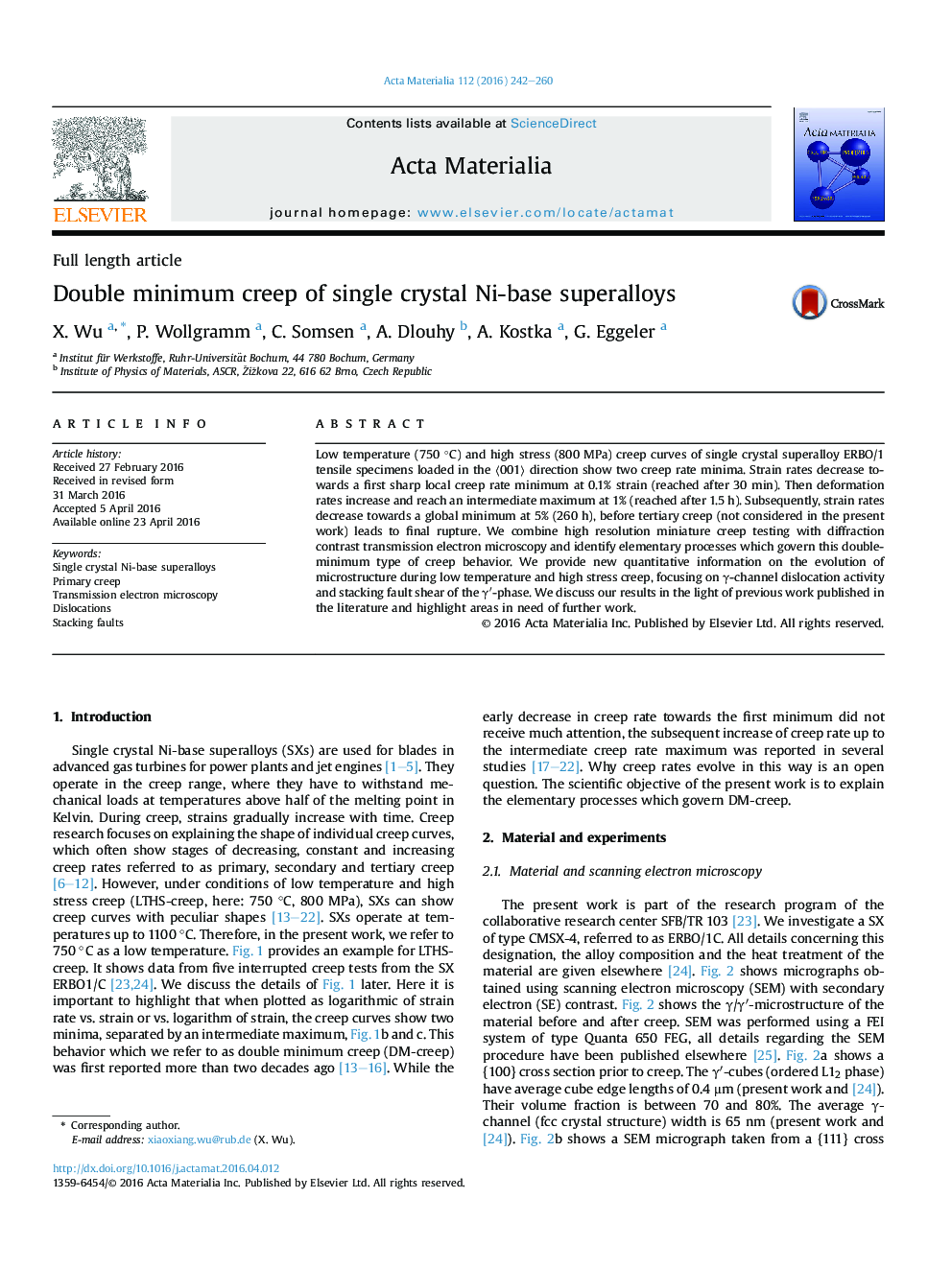 Double minimum creep of single crystal Ni-base superalloys