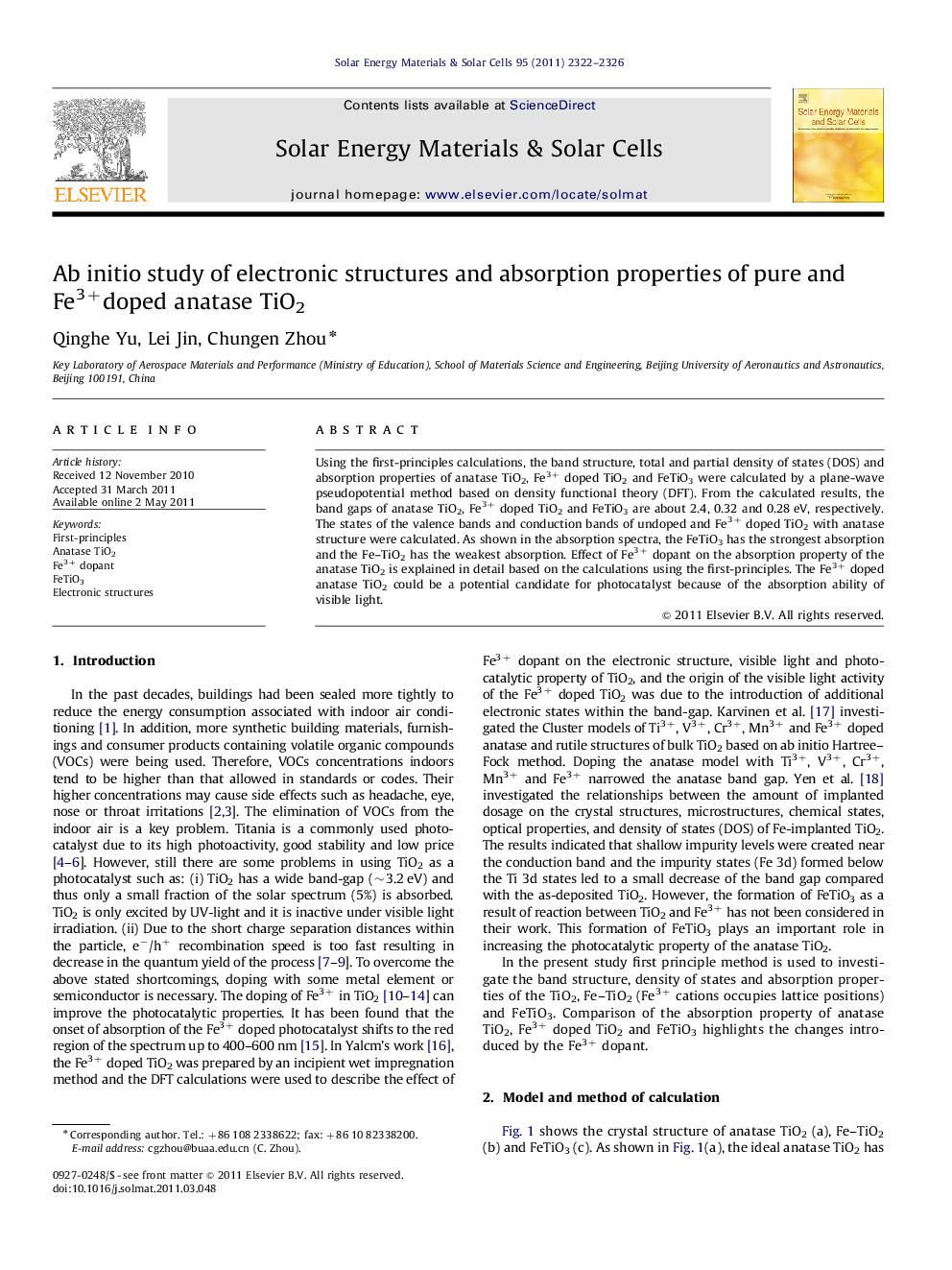 Ab initio study of electronic structures and absorption properties of pure and Fe3+doped anatase TiO2