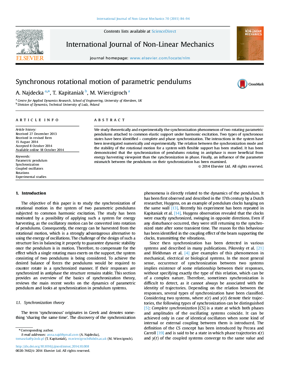 Synchronous rotational motion of parametric pendulums