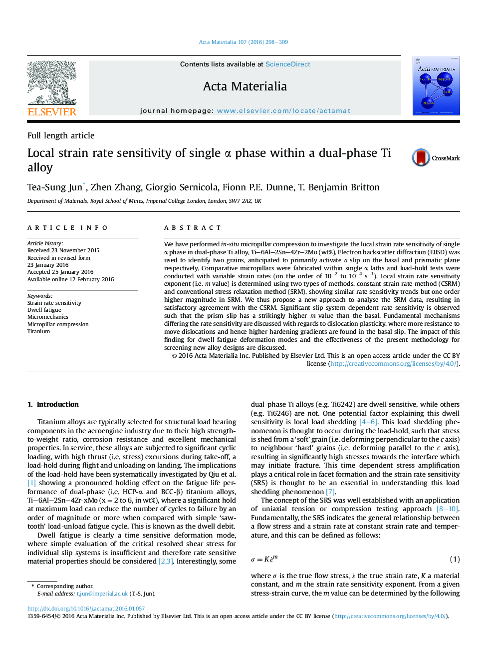 Local strain rate sensitivity of single Î± phase within a dual-phase Ti alloy