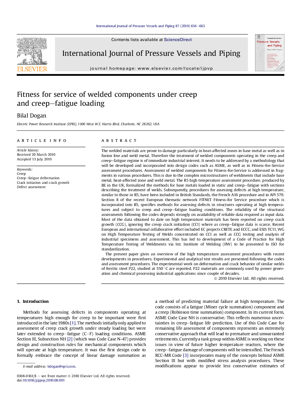 Fitness for service of welded components under creep and creep–fatigue loading