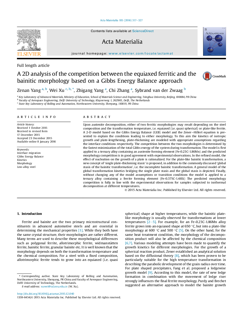 A 2D analysis of the competition between the equiaxed ferritic and the bainitic morphology based on a Gibbs Energy Balance approach