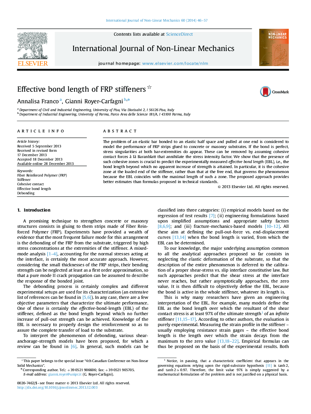 Effective bond length of FRP stiffeners 