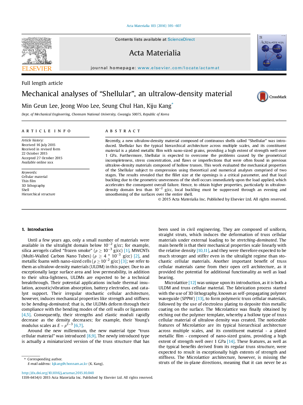 Mechanical analyses of “Shellular”, an ultralow-density material