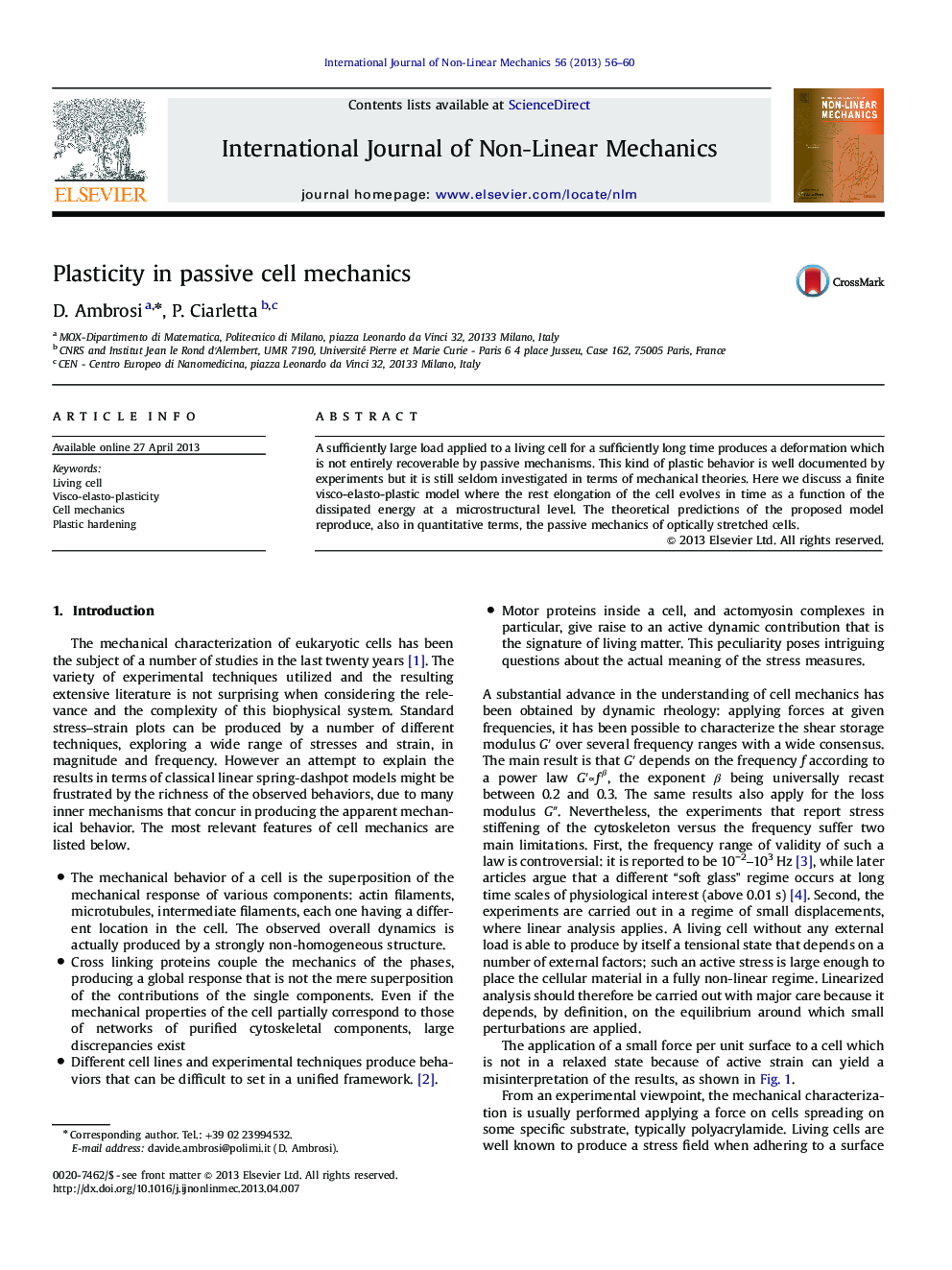 Plasticity in passive cell mechanics