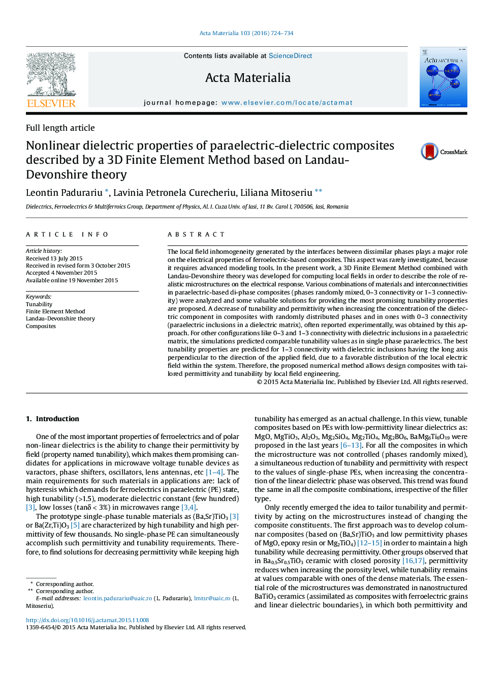 Nonlinear dielectric properties of paraelectric-dielectric composites described by a 3D Finite Element Method based on Landau-Devonshire theory