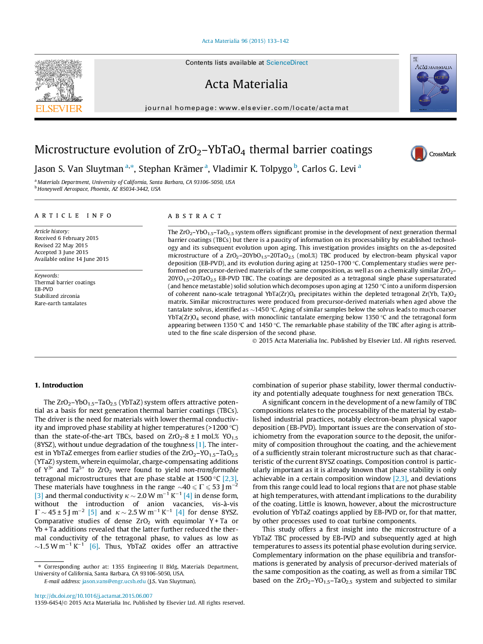 Microstructure evolution of ZrO2-YbTaO4 thermal barrier coatings