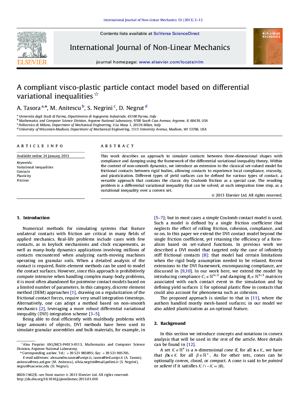 A compliant visco-plastic particle contact model based on differential variational inequalities 