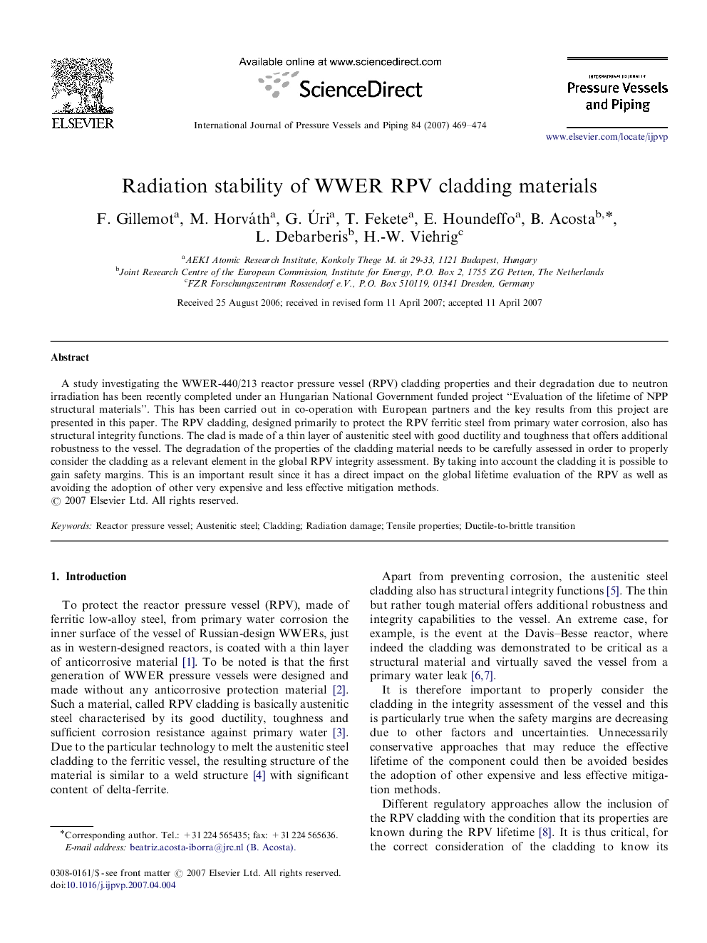 Radiation stability of WWER RPV cladding materials