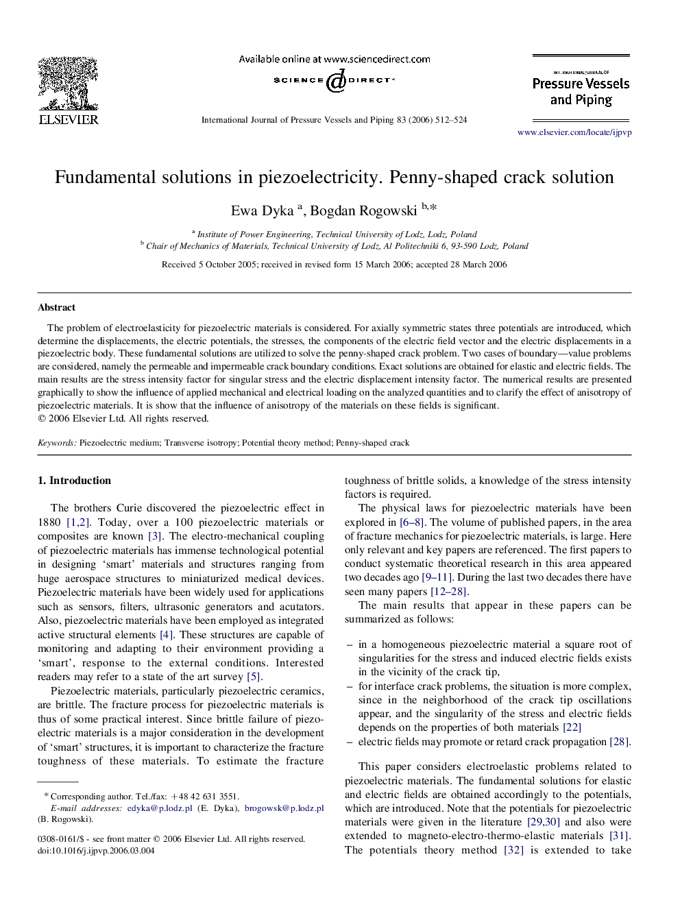 Fundamental solutions in piezoelectricity. Penny-shaped crack solution