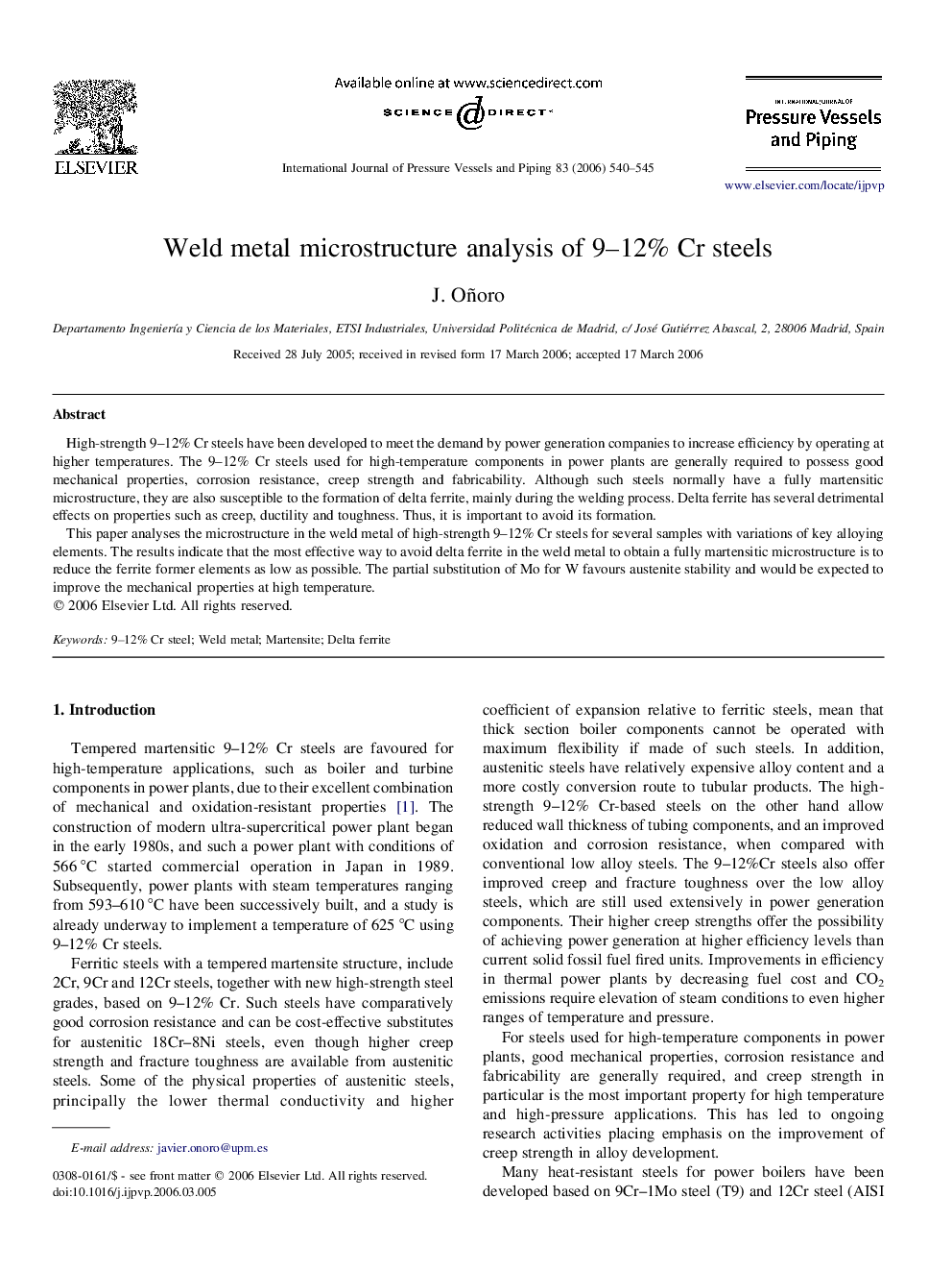 Weld metal microstructure analysis of 9–12% Cr steels