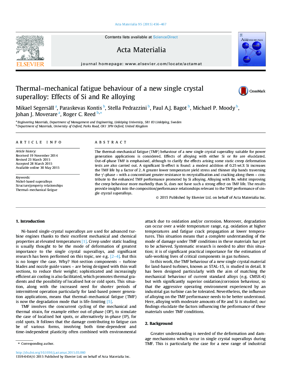 Thermal-mechanical fatigue behaviour of a new single crystal superalloy: Effects of Si and Re alloying