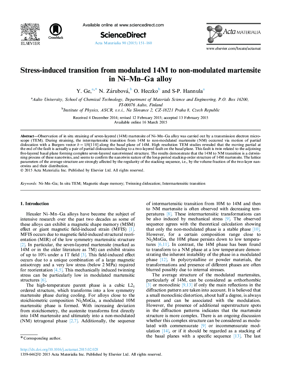 Stress-induced transition from modulated 14M to non-modulated martensite in Ni-Mn-Ga alloy