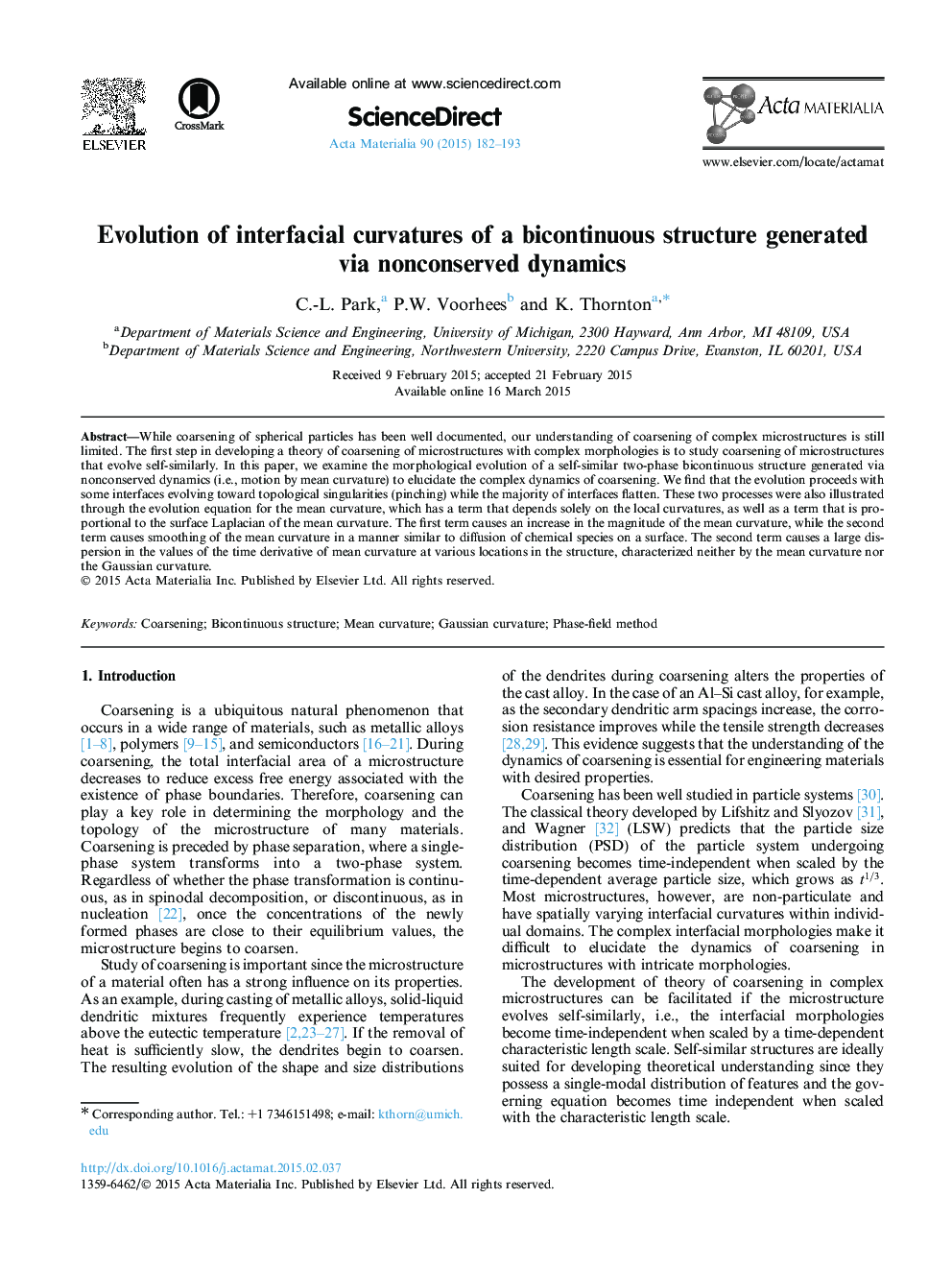 Evolution of interfacial curvatures of a bicontinuous structure generated via nonconserved dynamics