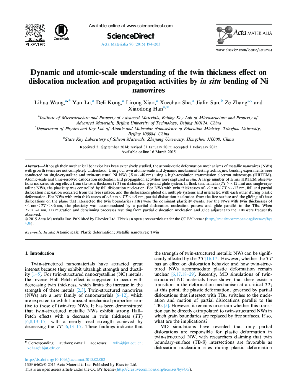 Dynamic and atomic-scale understanding of the twin thickness effect on dislocation nucleation and propagation activities by in situ bending of Ni nanowires