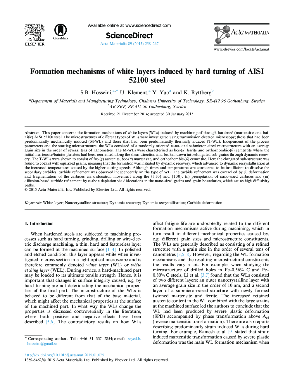 Formation mechanisms of white layers induced by hard turning of AISI 52100 steel