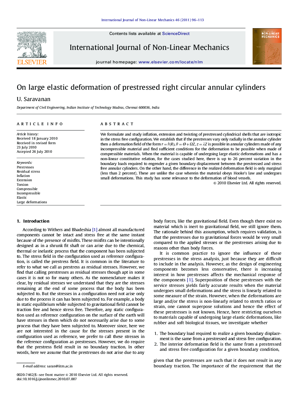 On large elastic deformation of prestressed right circular annular cylinders