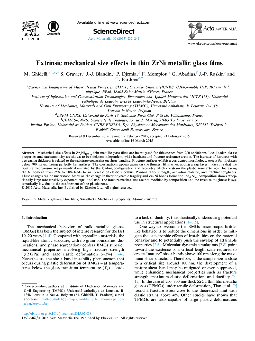 Extrinsic mechanical size effects in thin ZrNi metallic glass films