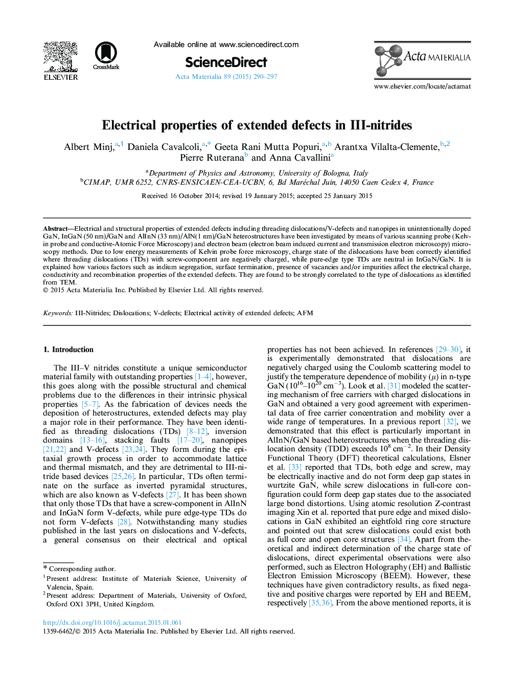 Electrical properties of extended defects in III-nitrides