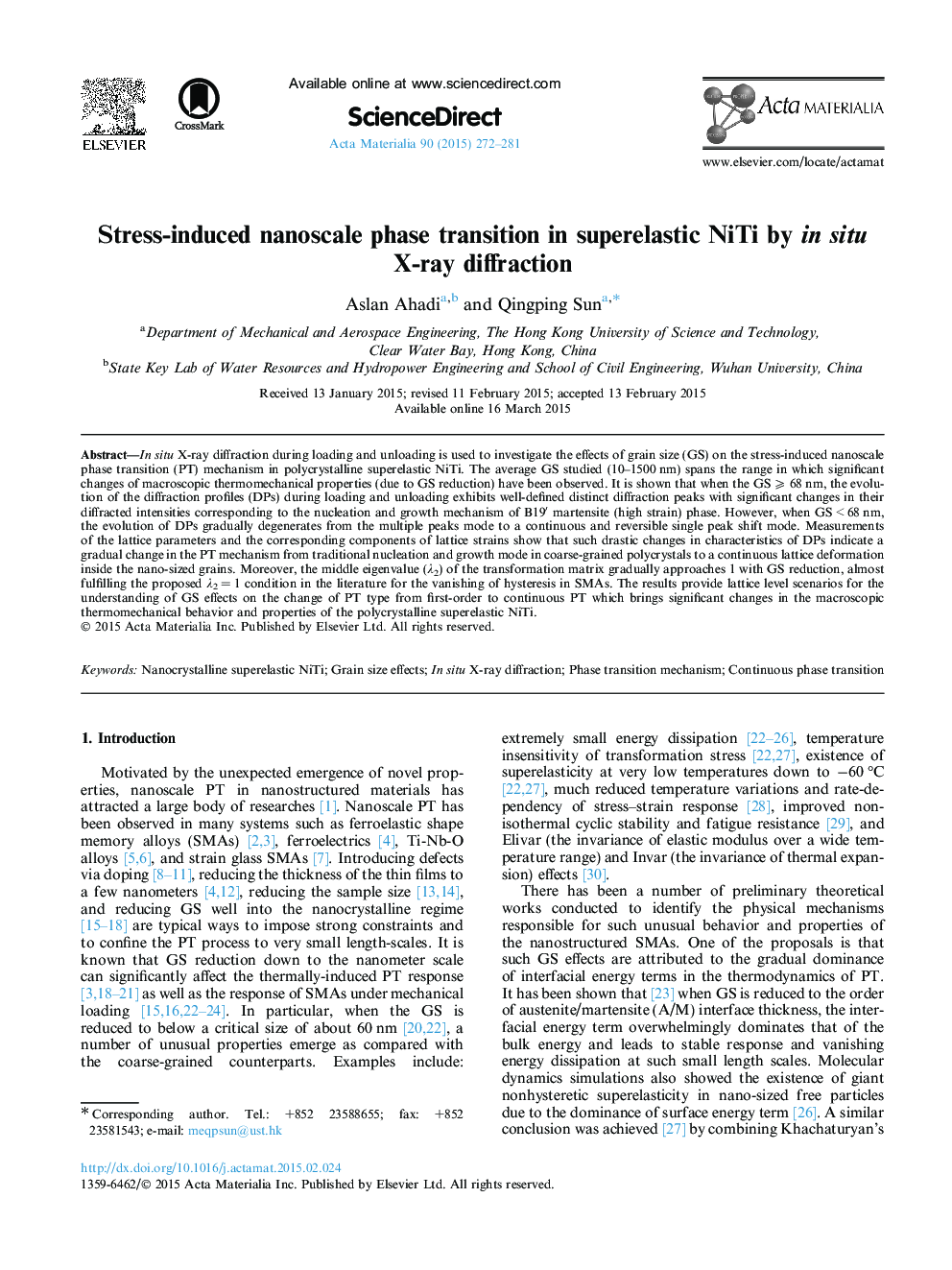 Stress-induced nanoscale phase transition in superelastic NiTi by in situ X-ray diffraction