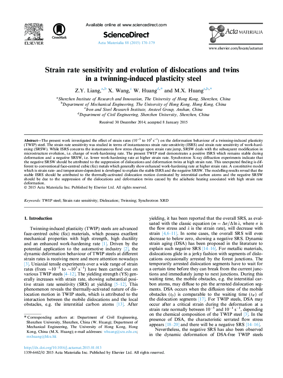 Strain rate sensitivity and evolution of dislocations and twins in a twinning-induced plasticity steel