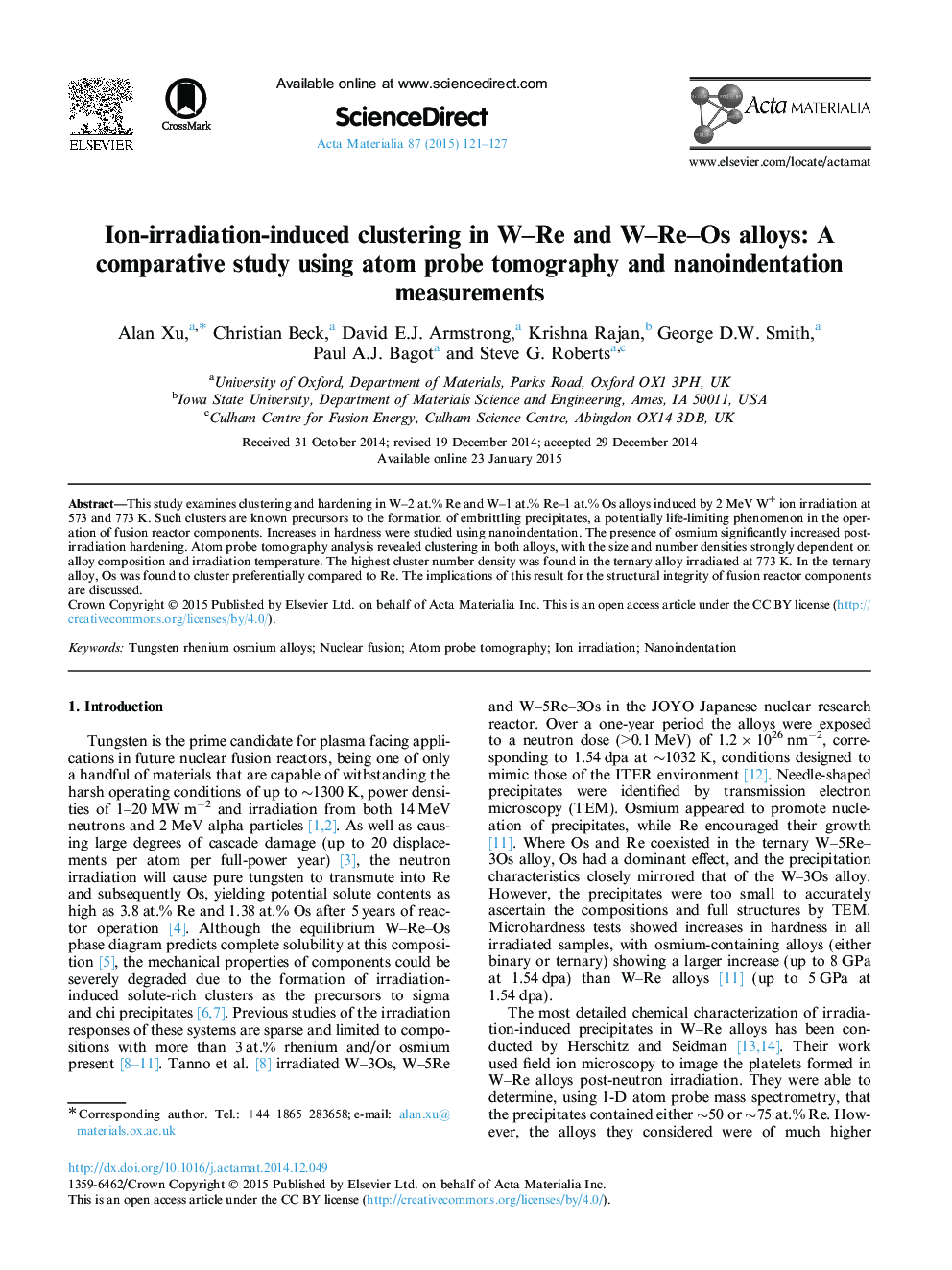 Ion-irradiation-induced clustering in W-Re and W-Re-Os alloys: A comparative study using atom probe tomography and nanoindentation measurements