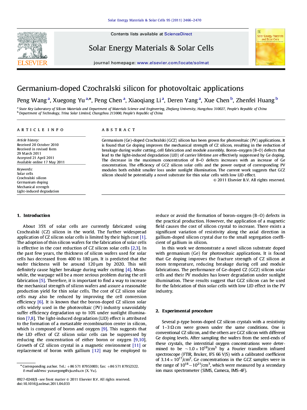 Germanium-doped Czochralski silicon for photovoltaic applications