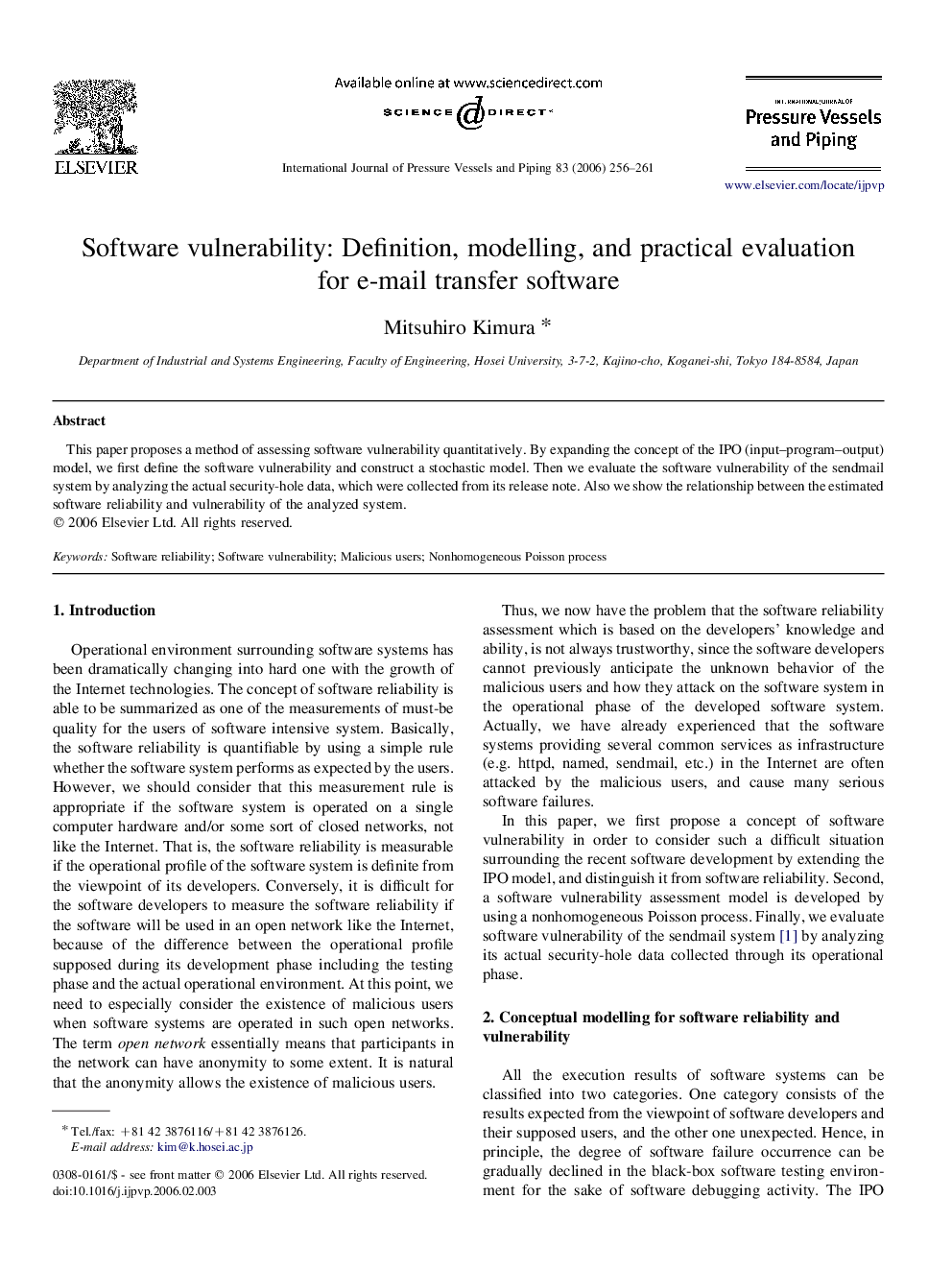 Software vulnerability: Definition, modelling, and practical evaluation for e-mail transfer software