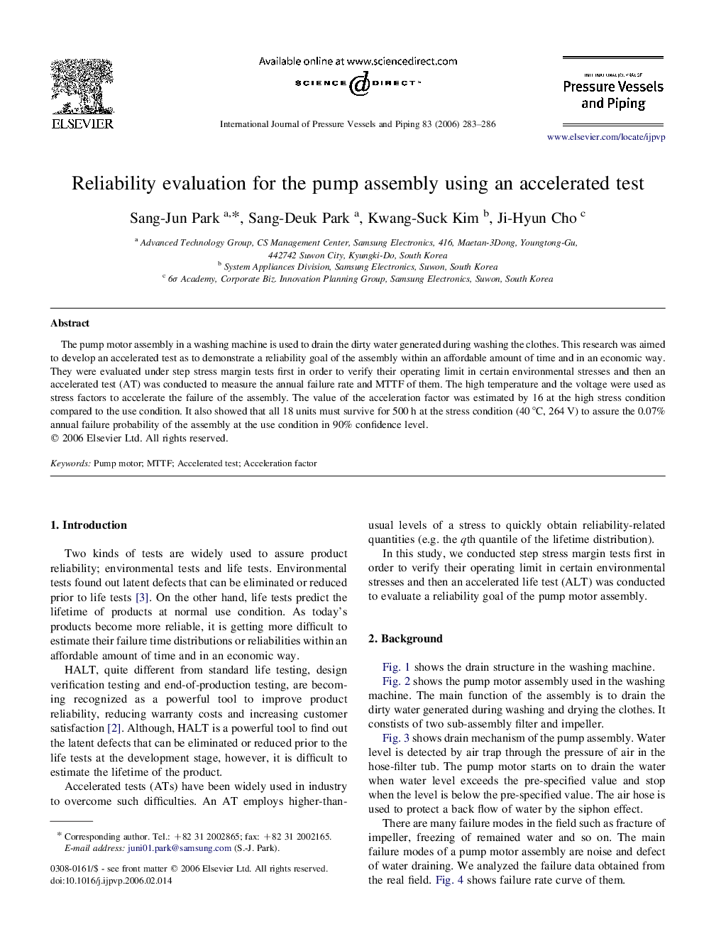 Reliability evaluation for the pump assembly using an accelerated test