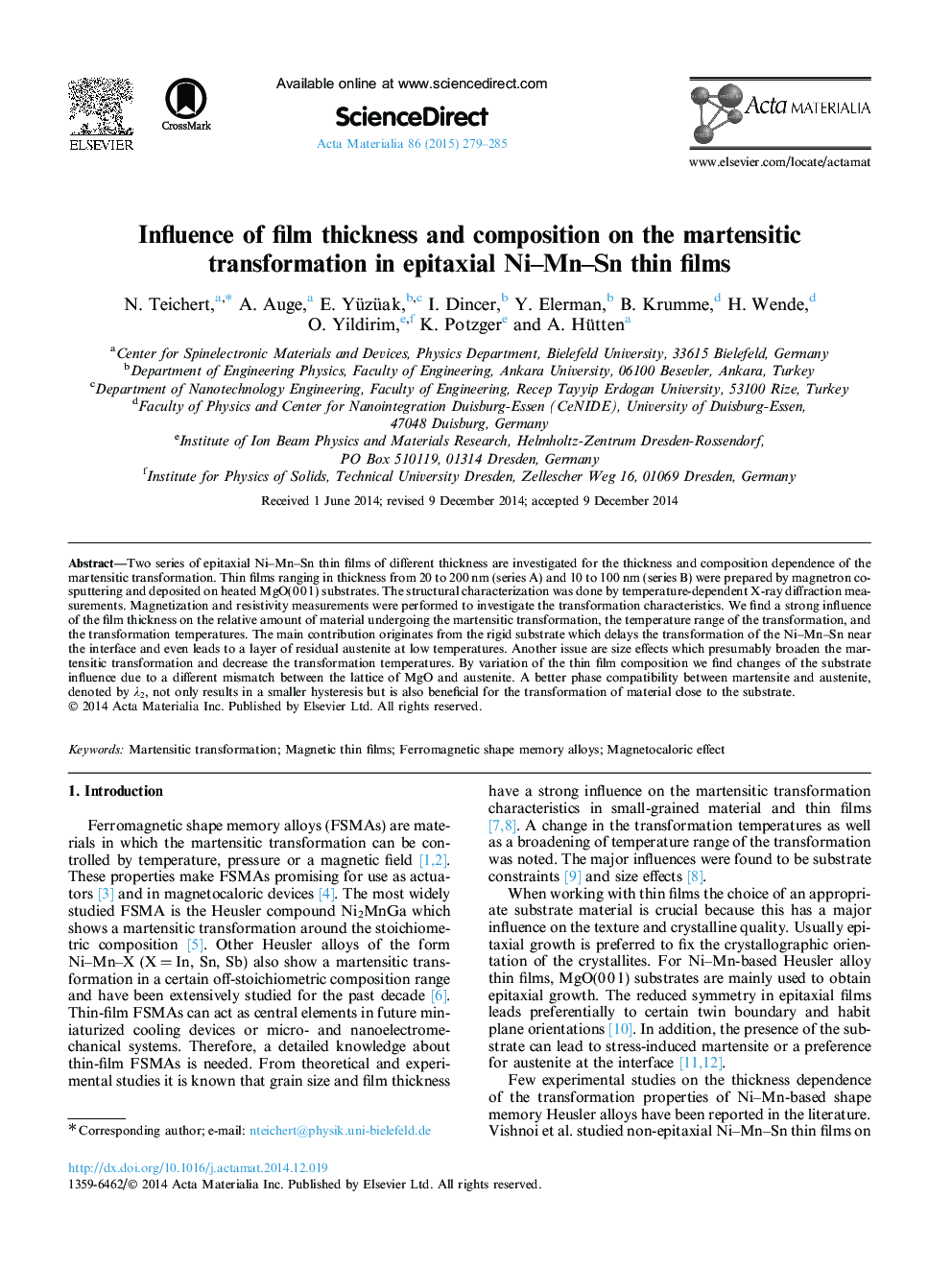 Influence of film thickness and composition on the martensitic transformation in epitaxial Ni-Mn-Sn thin films