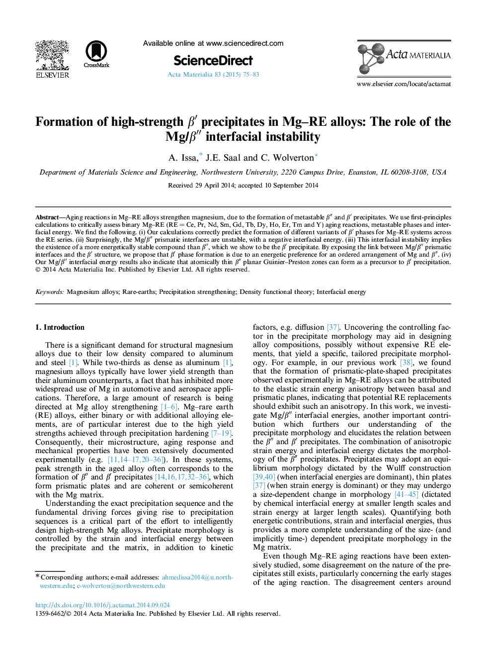Formation of high-strength Î²â² precipitates in Mg-RE alloys: The role of the Mg/Î²â³ interfacial instability