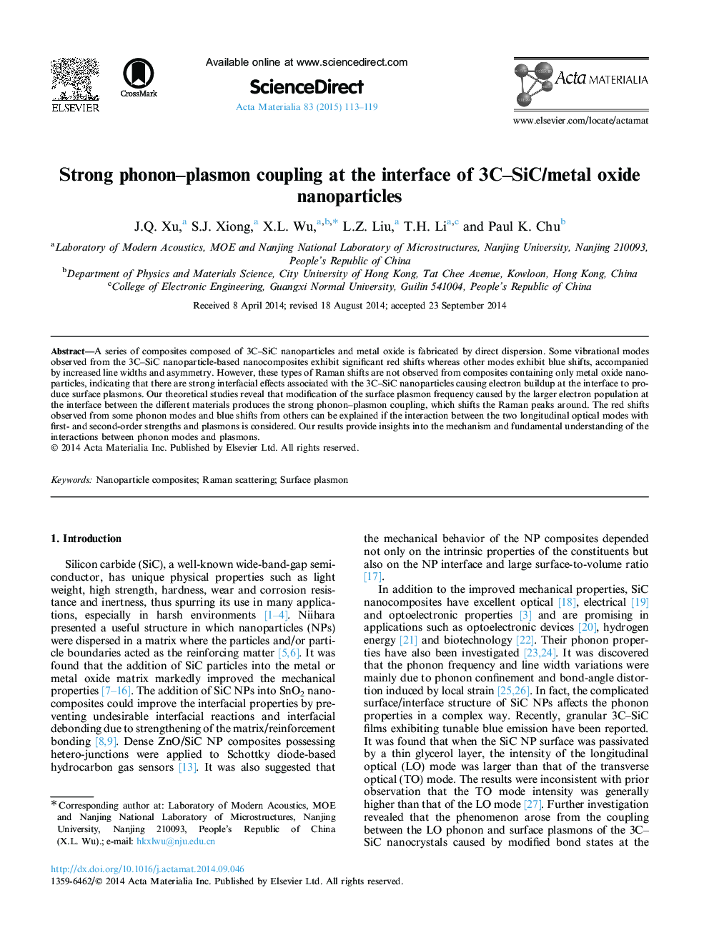 Strong phonon-plasmon coupling at the interface of 3C-SiC/metal oxide nanoparticles