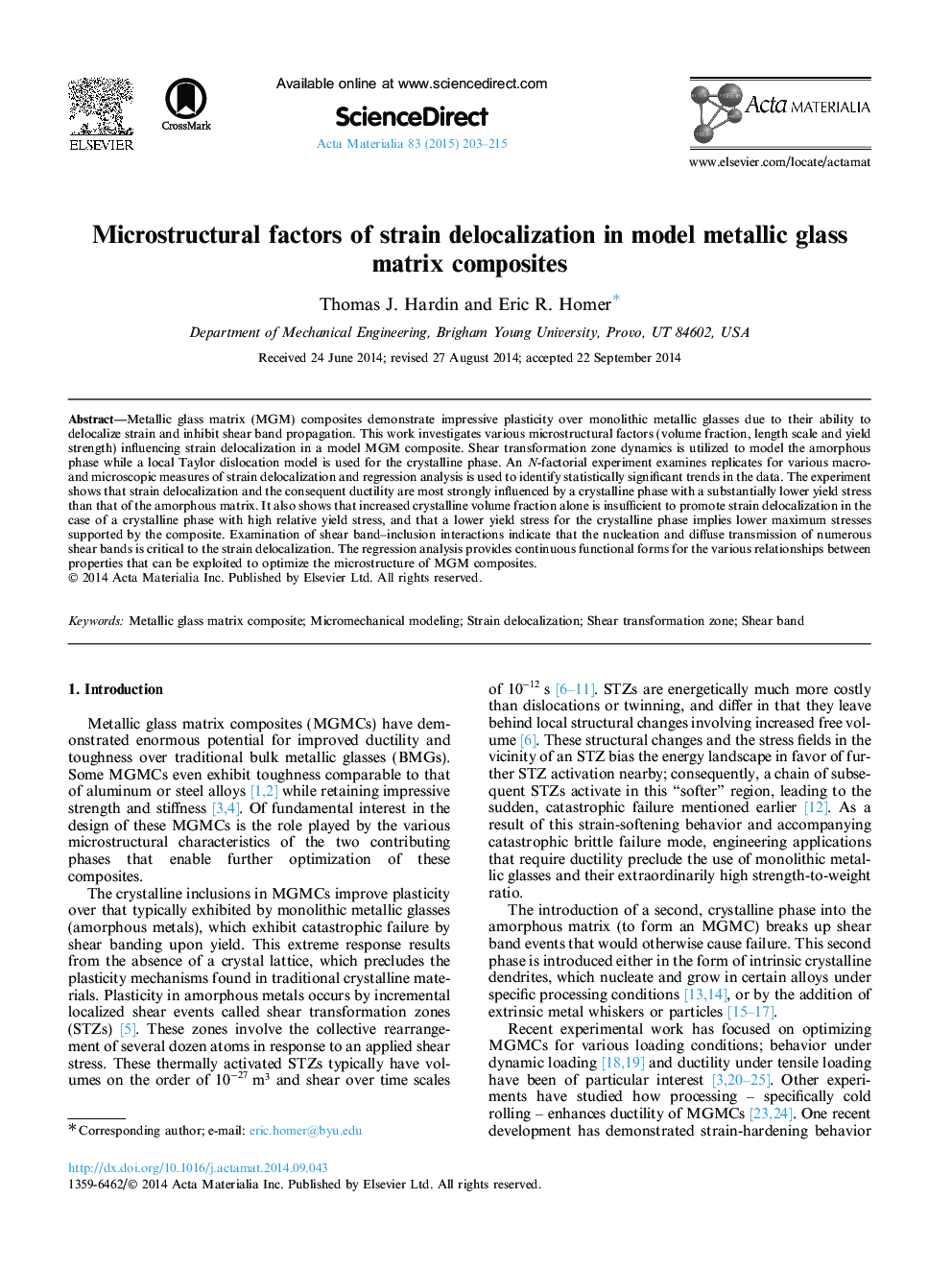 Microstructural factors of strain delocalization in model metallic glass matrix composites