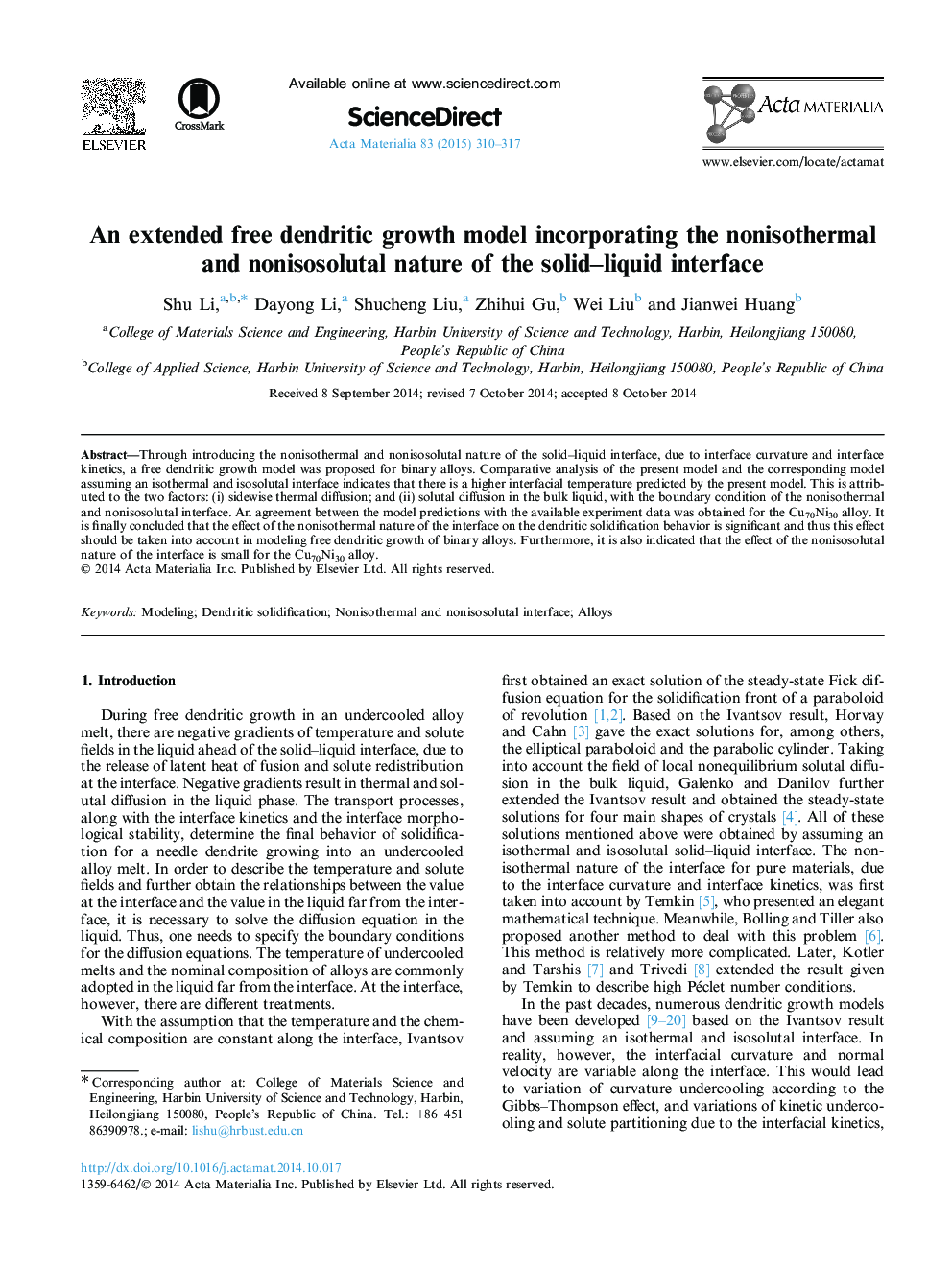 An extended free dendritic growth model incorporating the nonisothermal and nonisosolutal nature of the solid-liquid interface