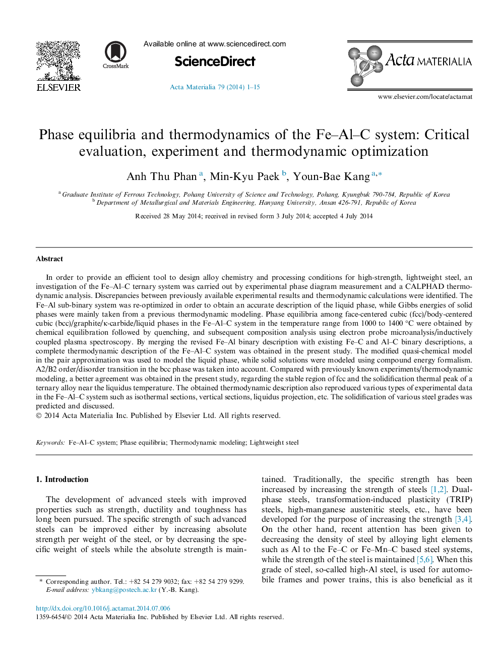 Phase equilibria and thermodynamics of the Fe-Al-C system: Critical evaluation, experiment and thermodynamic optimization