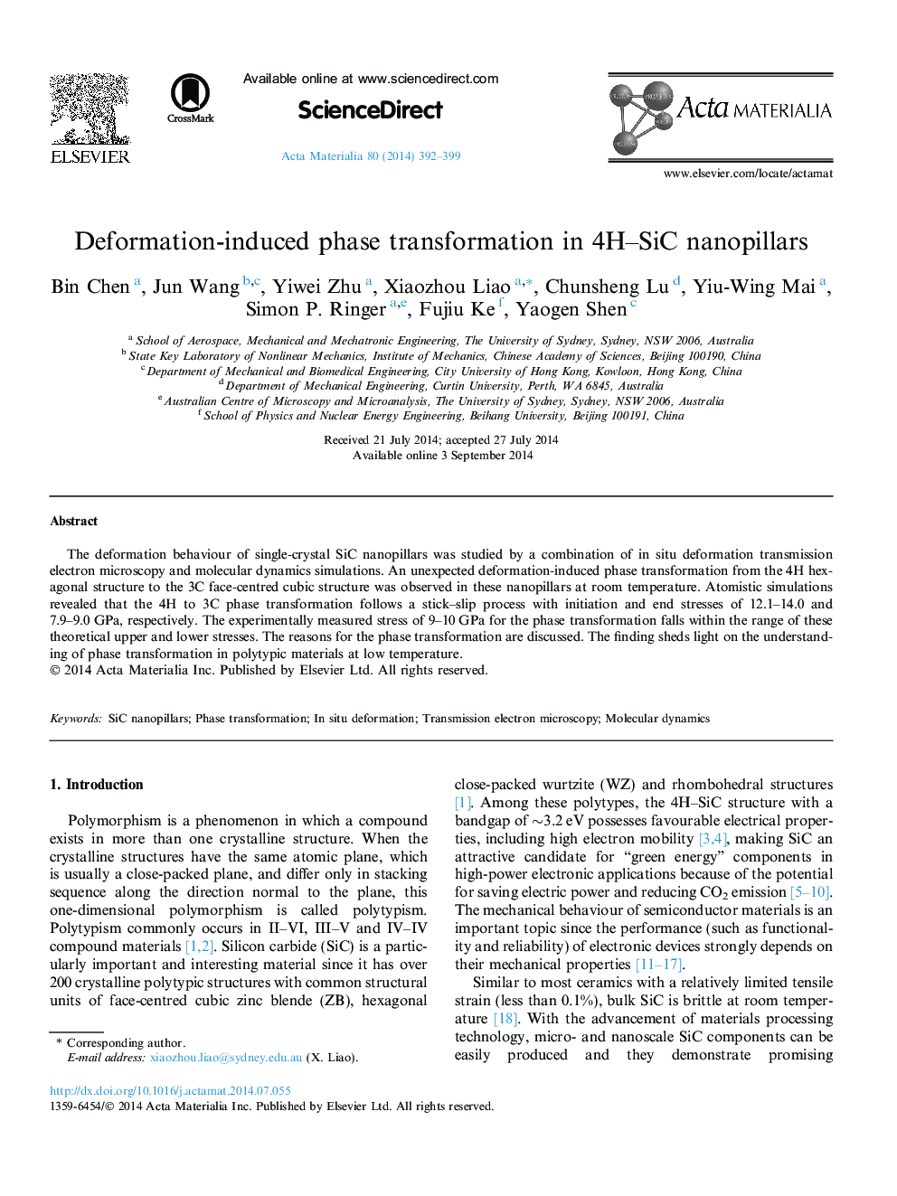 Deformation-induced phase transformation in 4H-SiC nanopillars