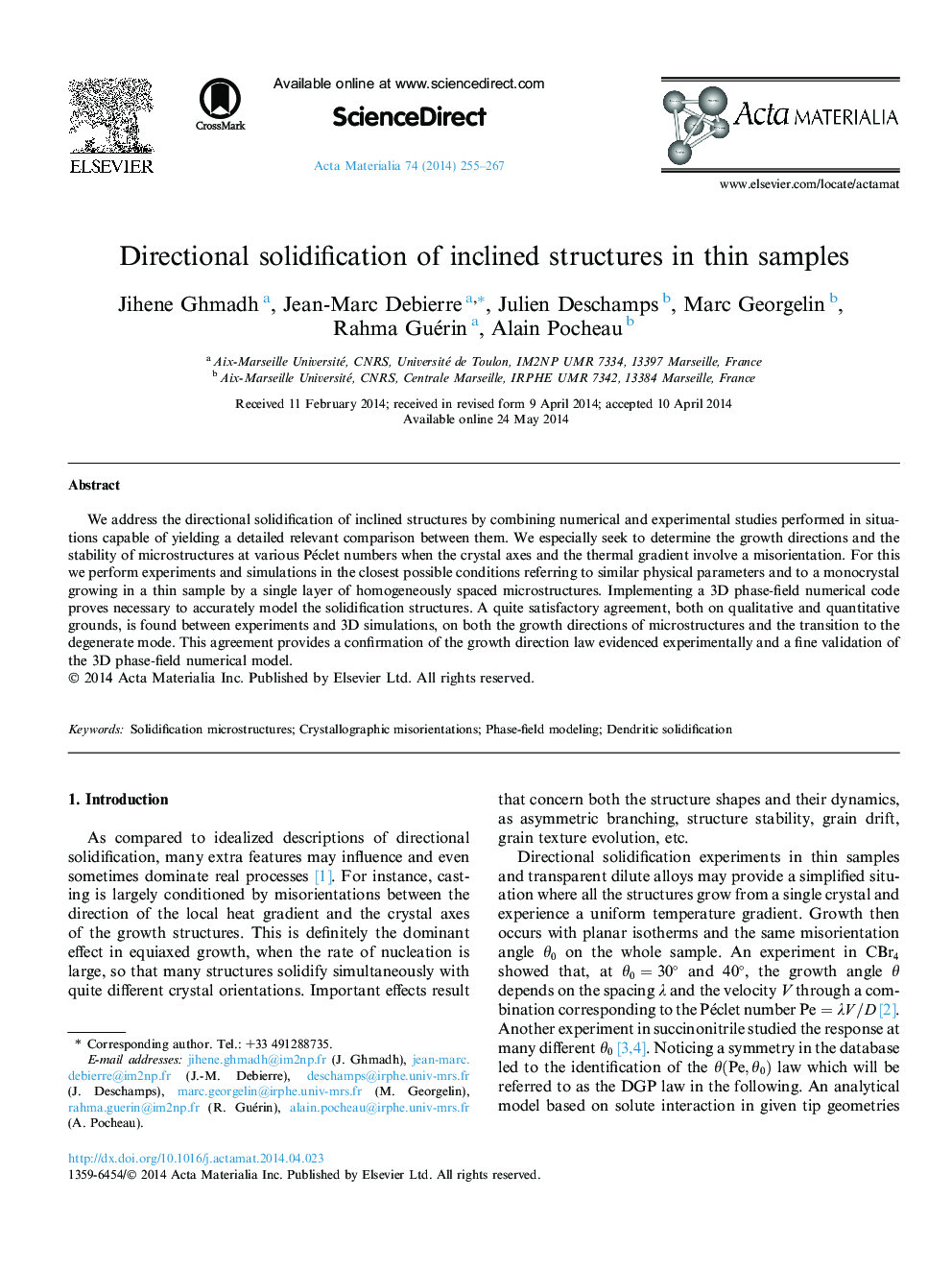 Directional solidification of inclined structures in thin samples