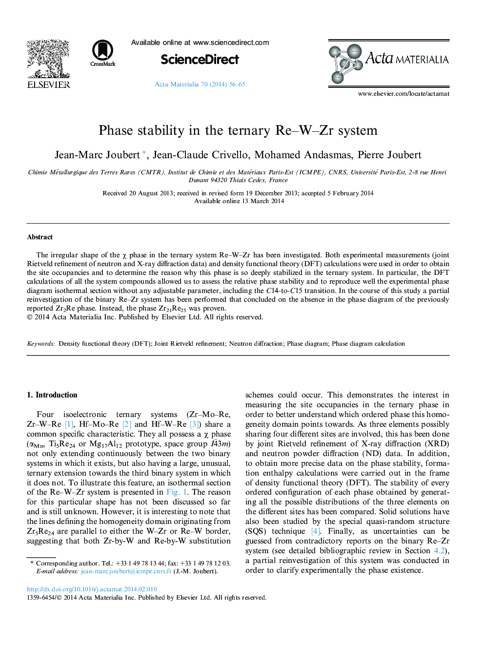 Phase stability in the ternary Re-W-Zr system