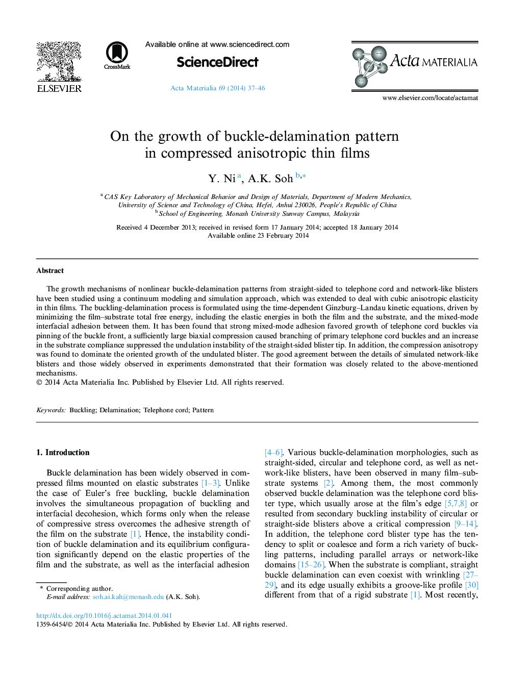 On the growth of buckle-delamination pattern in compressed anisotropic thin films