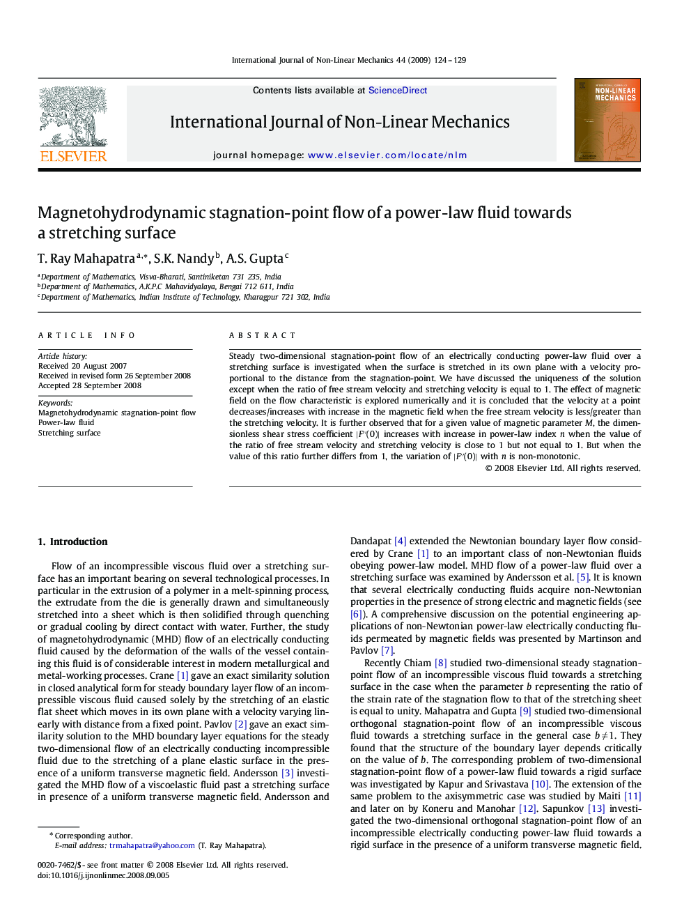 Magnetohydrodynamic stagnation-point flow of a power-law fluid towards a stretching surface