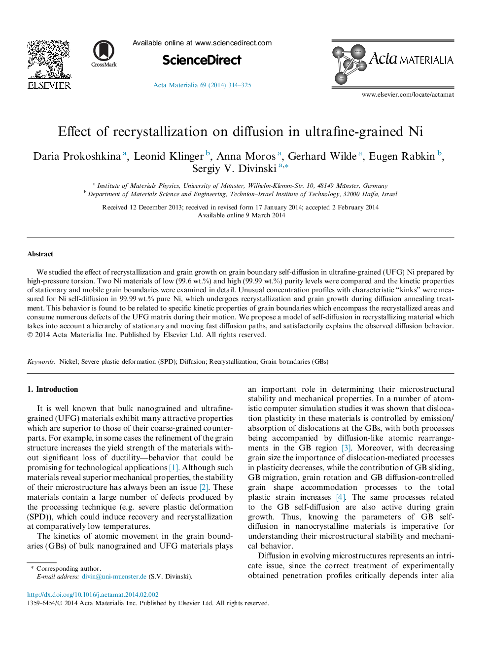 Effect of recrystallization on diffusion in ultrafine-grained Ni