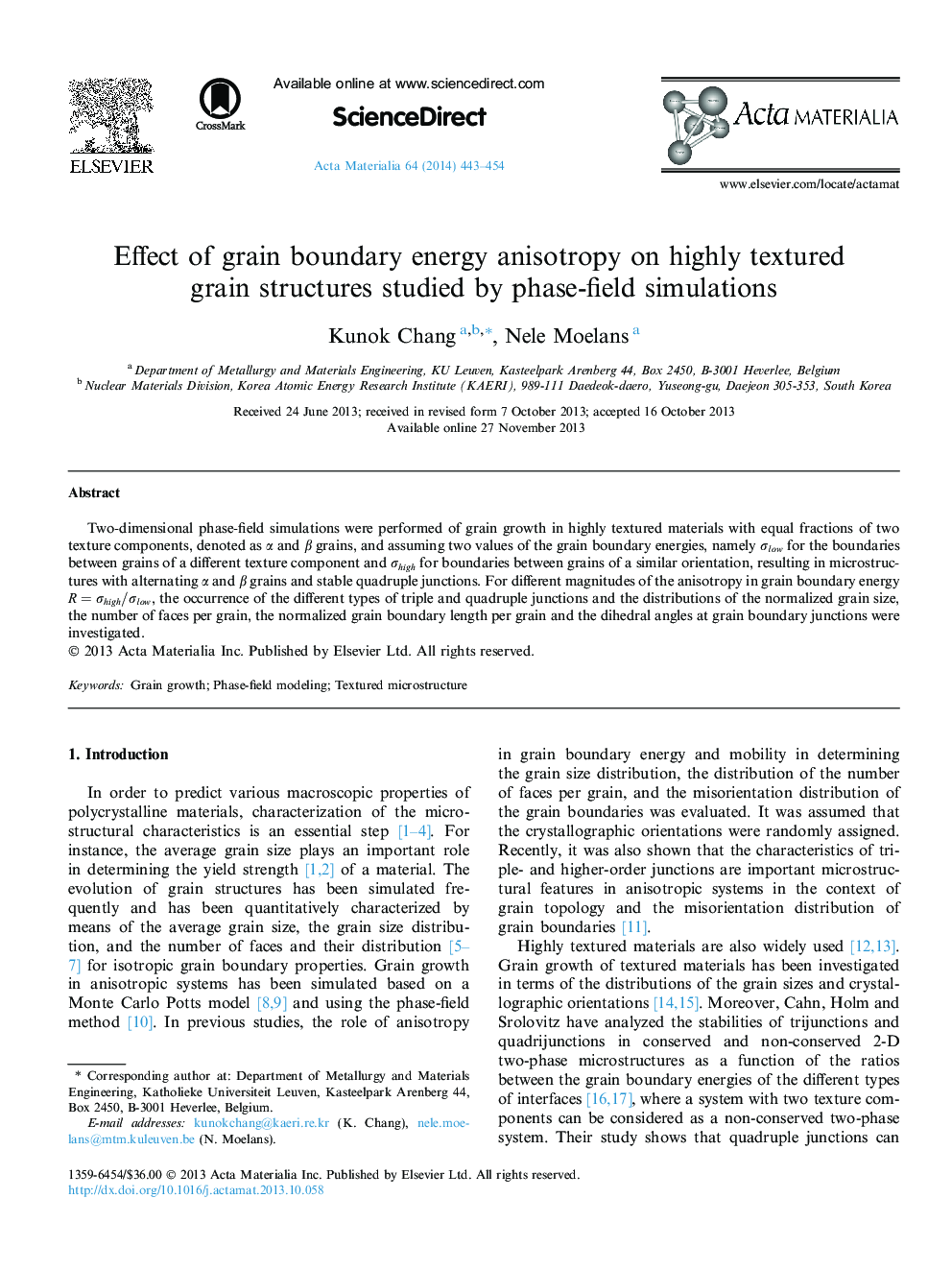 Effect of grain boundary energy anisotropy on highly textured grain structures studied by phase-field simulations