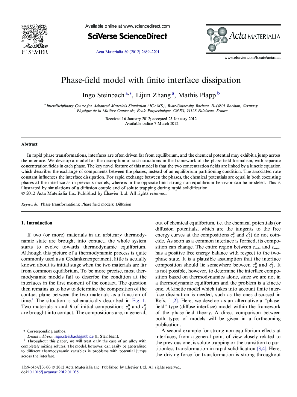 Phase-field model with finite interface dissipation