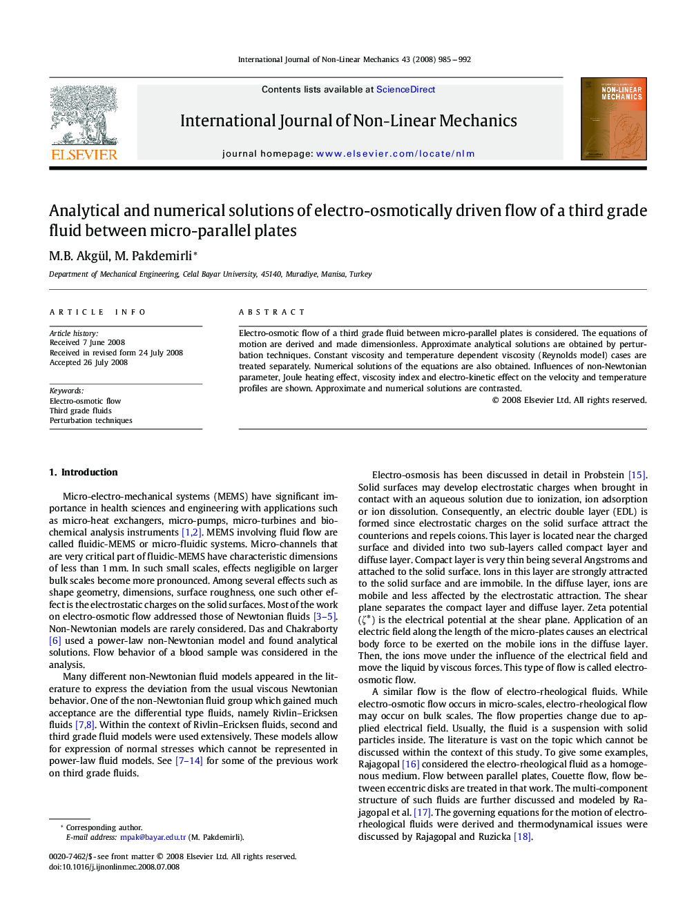 Analytical and numerical solutions of electro-osmotically driven flow of a third grade fluid between micro-parallel plates