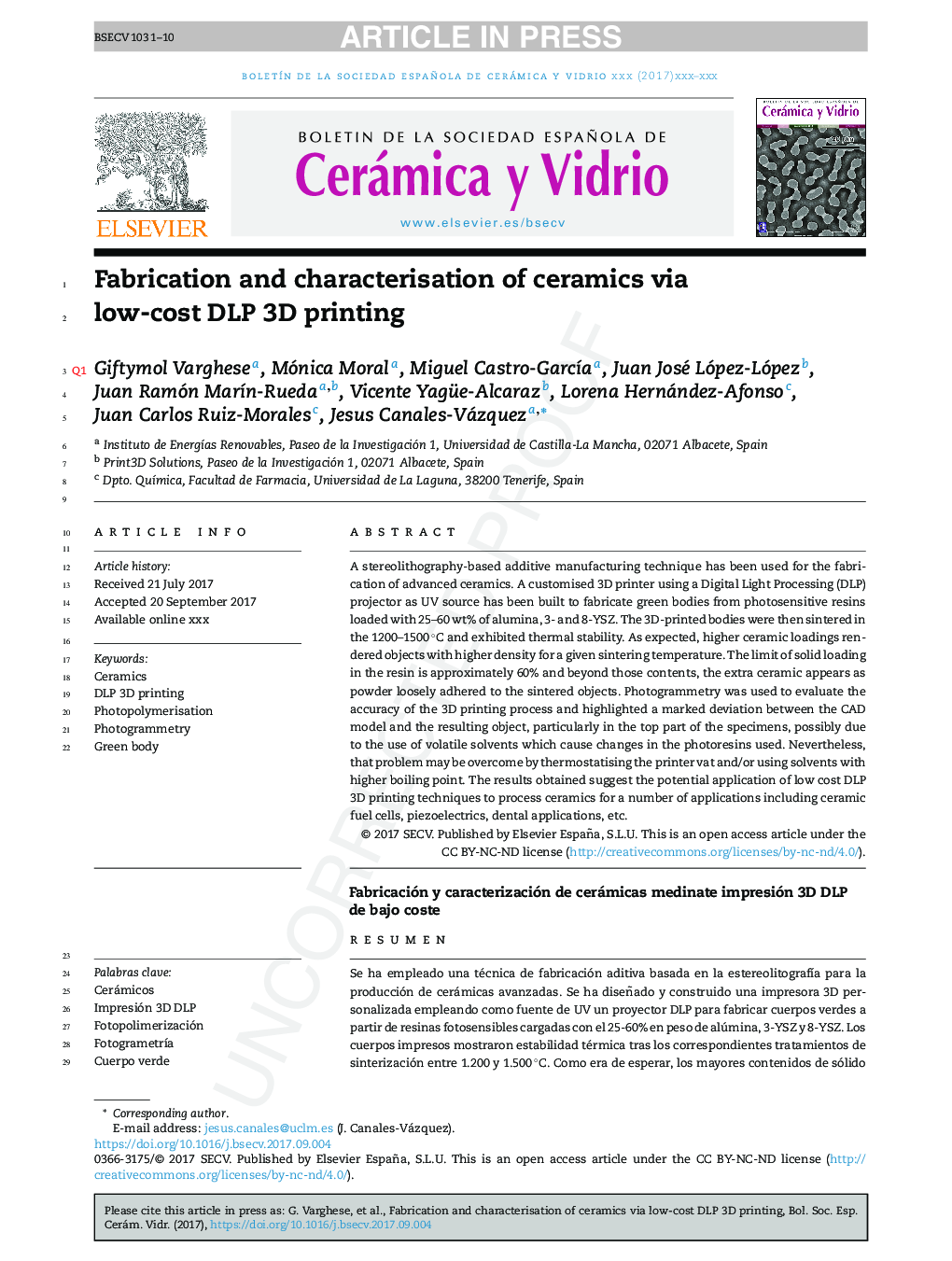 Fabrication and characterisation of ceramics via low-cost DLP 3D printing