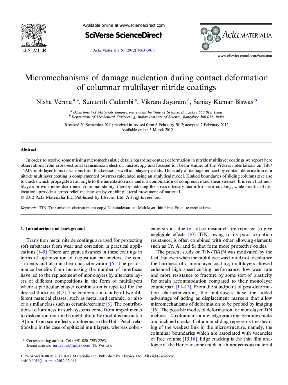 Micromechanisms of damage nucleation during contact deformation of columnar multilayer nitride coatings